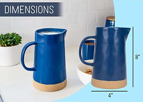 Nat Jules Large Raw Bottom Matte Navy Blue 48 Ounce Ceramic Pitcher