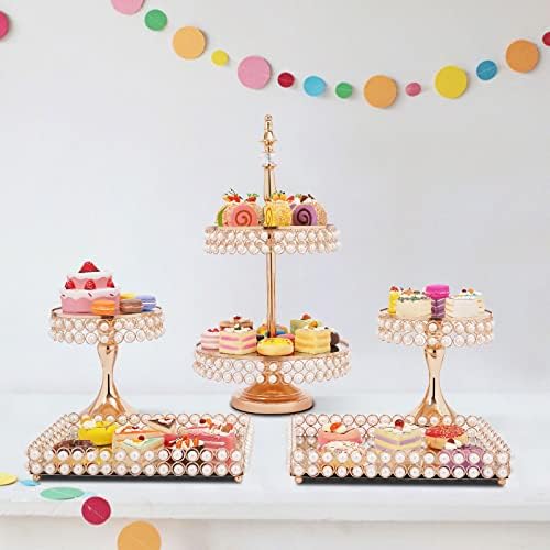 Tremenpow 9 Piece Gold Cake Stand Set for Display