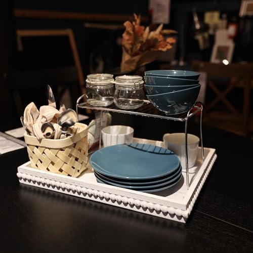Wooden Coffee Table Serving Tray Farmhouse Style Rectangular Tray with Bead