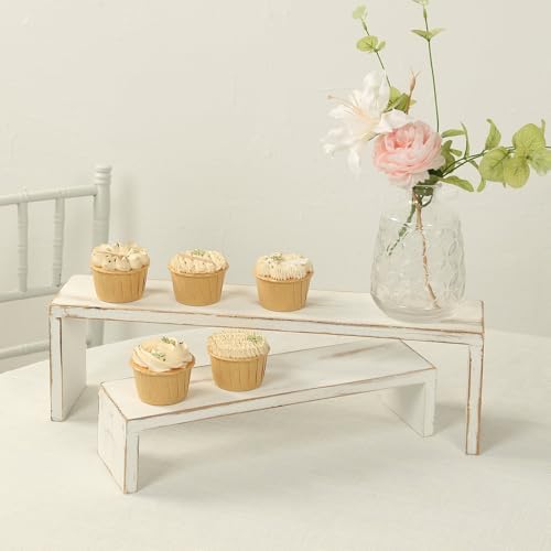 Efavormart Set of 4 Whitewash Wood Display Risers