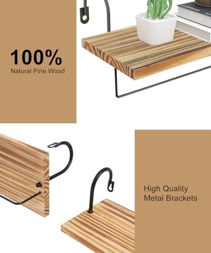 Floating Shelves with Hooks and Towel Rack Set of 2