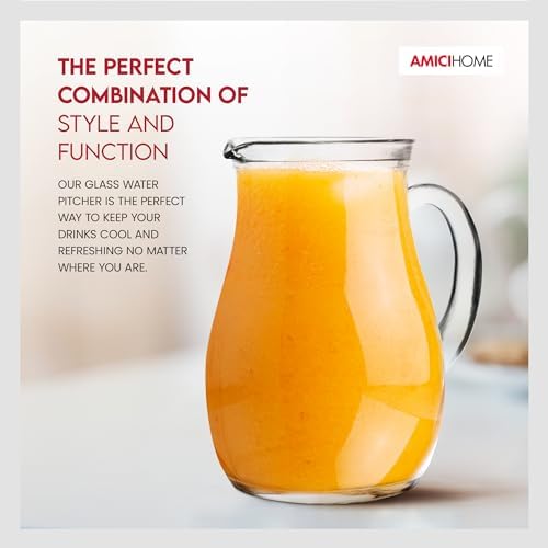 Amici Home Glass Pitcher 34oz with Spout Handle