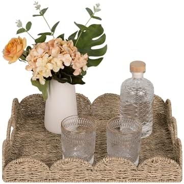 StorageWorks Rectangle Wicker Scalloped Serving Tray with Handles