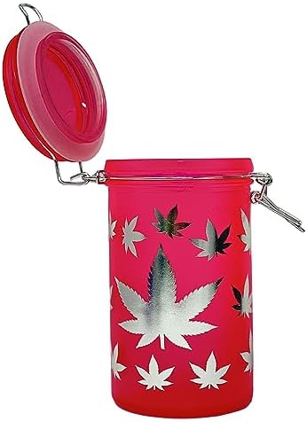 6 Inch Glass Jar with Clamping Lid - Pink and Silver Leaves