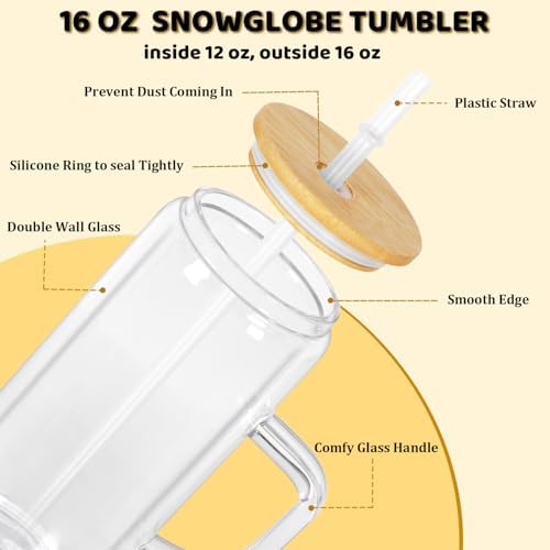 16 Oz Snow Globe Tumbler With Handle 4 Pack