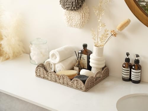 StorageWorks Rectangle Wicker Scalloped Serving Tray with Handles