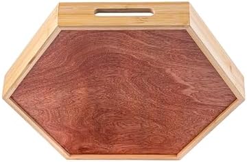 PEMAR 157 Inch Hexagonal Bamboo Serving Tray with Flowers