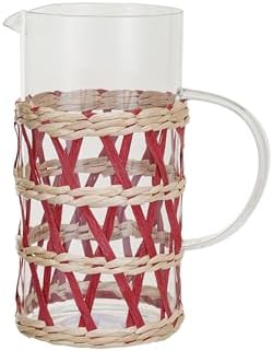 Creative Co Op Glass Pitcher with Woven Sleeve Red and Natural 1