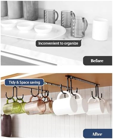 Luckinow Mug Hooks 3 Pack Black Metal Under Cabinet Organizer