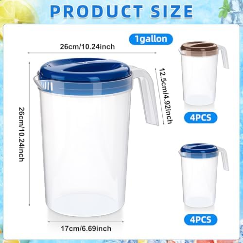 4 Pcs 1 Gallon Plastic Pitcher with Lid Blue