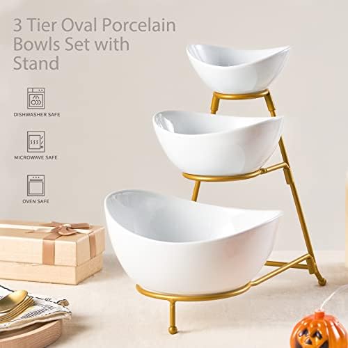 LYEOBOH 3 Tier Serving Bowls Set with Collapsible Stand