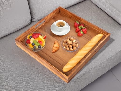GinSent 20 Inch Acacia Wood Serving Tray with Handles