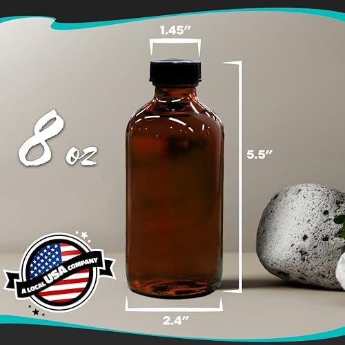 Nevlers 8 Oz Amber Glass Bottles 18 Pack with Lids