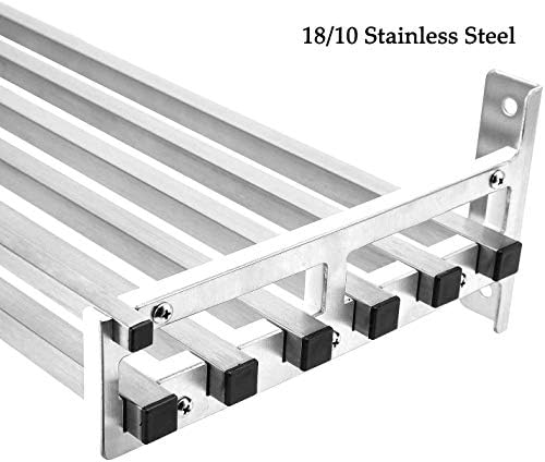 Wall Shelf with 16 Hooks Stainless Steel Organizer Rack