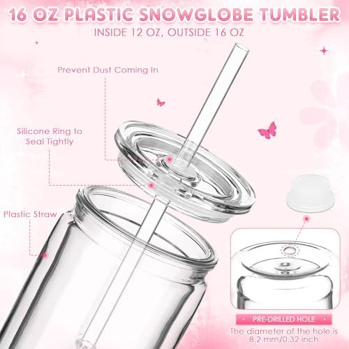 6 Pack Plastic Snow Globe Tumblers with Lid and Straw DIY Kit