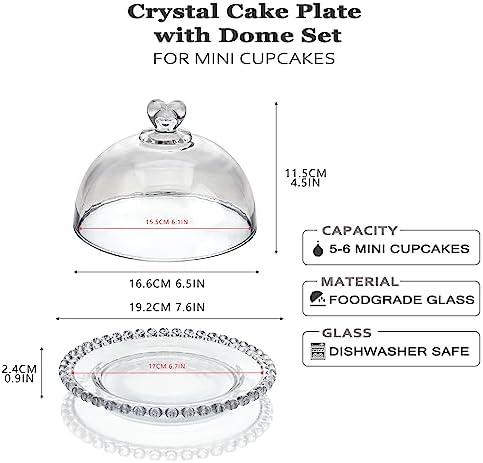 Kanpura 7 Inch Clear Glass Cake Plate with Dome Cover