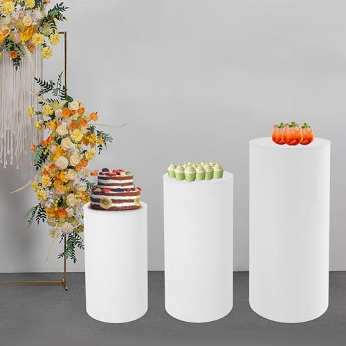 3pcs White Cylinder Pedestal Stand for Wedding Decor