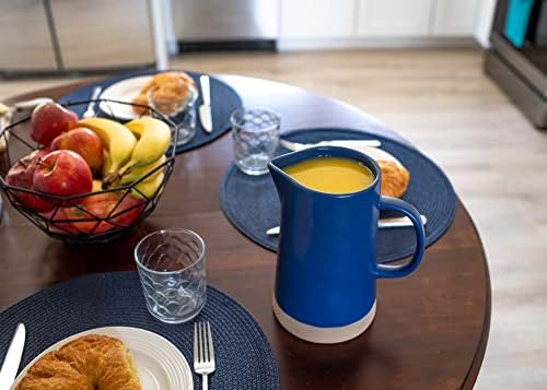 Nat Jules Large Raw Bottom Matte Navy Blue 48 Ounce Ceramic Pitcher