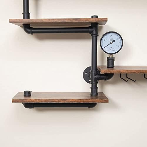 Industrial Pipe Shelves Wine Rack Wall Mounted with 4 Stem Glass Holder