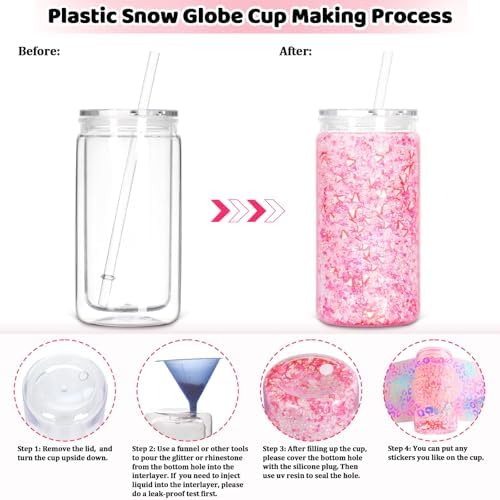 8 Pack Clear Snow Globe Tumbler DIY Kit