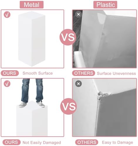 3PCS White Metal Square Pedestal Stands for Parties