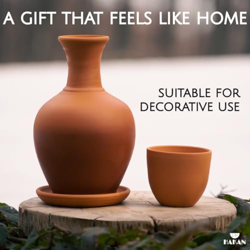 Hakan Terracotta Mud Jug Set with Mug and Platter 76 oz