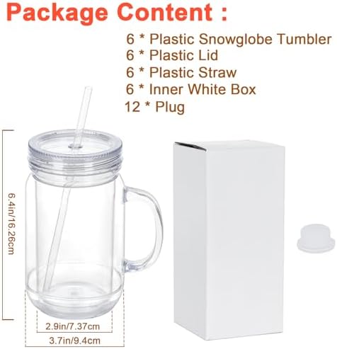 20 Oz Acrylic Snowglobe Tumbler with Handle 6 Pack
