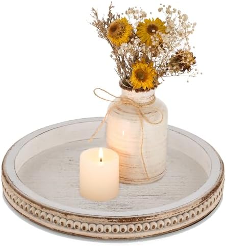 Romadedi Farmhouse Bead Round Wooden Candle Tray