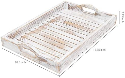 MyGift Shabby Chic Whitewashed Wood Serving Tray 16x11in