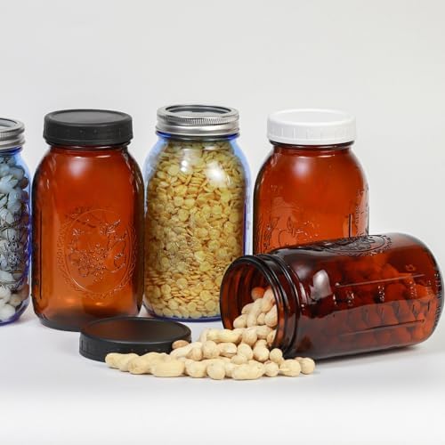 6 Pack 32 oz Amber Mason Jars with Lids and Bands