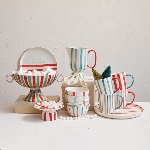 Creative Co-Op 1 Quart Footed Pitcher with Stripes