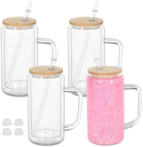 16 Oz Snow Globe Tumbler With Handle 4 Pack