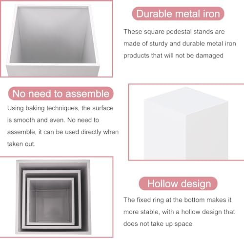 3PCS White Metal Square Pedestal Stands for Parties