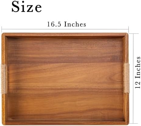 165 x 12 Inches Acacia Wood Serving Tray with Handles