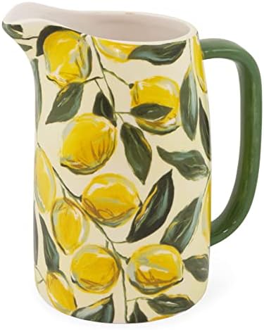 Boston International Ceramic Drink Pitcher with Painterly Lemons Design