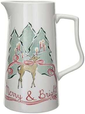 Creative Co-Op 2 Quart Stoneware Pitcher with Reindeer Design