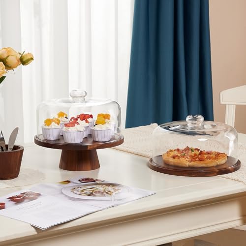 VIVIRBIEN Wooden Cake Stand with Glass Lid and Magnetic Base