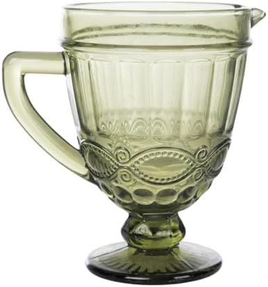 Transpac Vintage Green Embossed Glass Pitcher