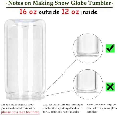 16 Oz Clear Plastic Snow Globe Tumbler with Lid and Straw 10 Pack