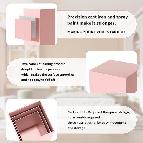 3Pcs Pink Square Cylinder Pedestal Stands for Parties