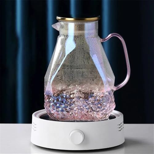 Pink Glass Cold Water Pitcher With Lid 1600ml