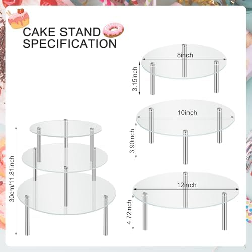 3 Pack Acrylic Cake Stand Set with Stainless Steel Legs