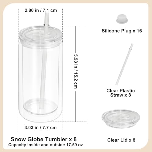 8PCS Plastic Snow Globe Tumblers with Pre Drilled Holes and Silicone Plugs