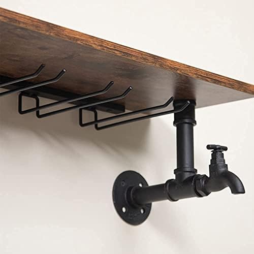 Industrial Pipe Shelves Wine Rack Wall Mounted with 4 Stem Glass Holder
