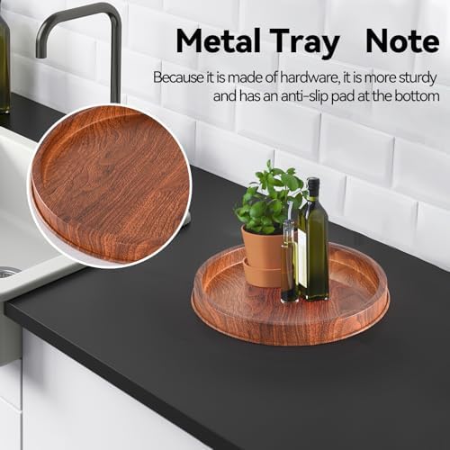 Lobolighting Round Decorative Serving Tray - Modern Farmhouse Style Handcrafted Metal