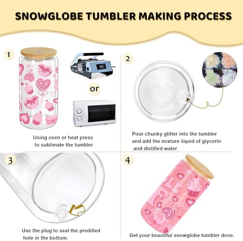 16 Oz Snow Globe Tumbler 8 Pack Sublimation Glass Cup DIY
