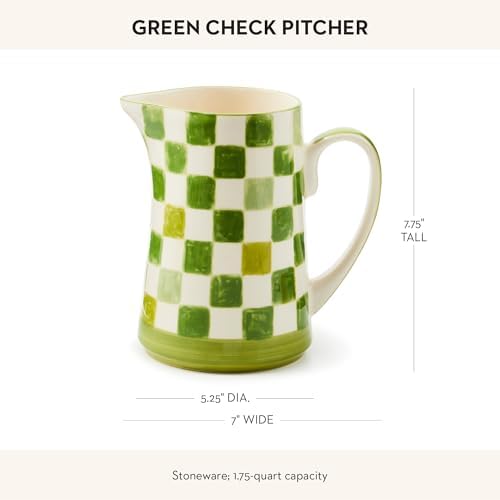 Mackenzie-Childs Stoneware Pitcher with Spout 175 Quarts Green Check