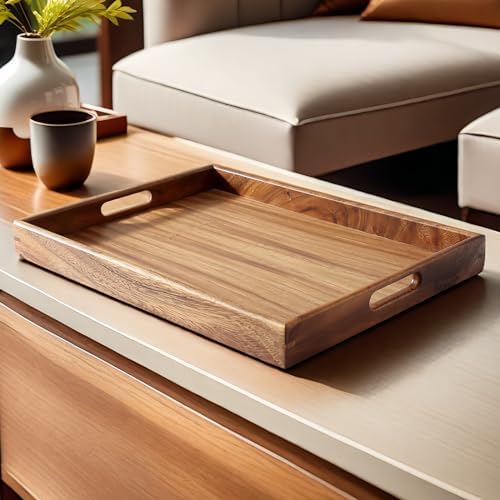 Walnut Wood Serving Tray with Handles - 157 Inches