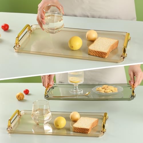 Green Acrylic Serving Tray with Handles for Home Use