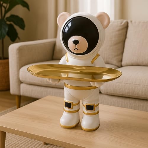 Dosker Astronaut Bear Key Holder Candy Dish White Resin Statue